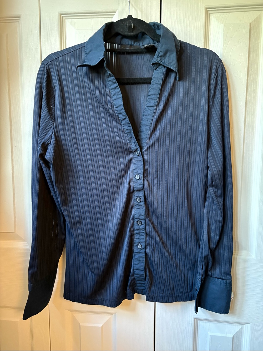 Women’s Y2K Sheer Navy Blue Long-Sleeve Button-Up Shirt
